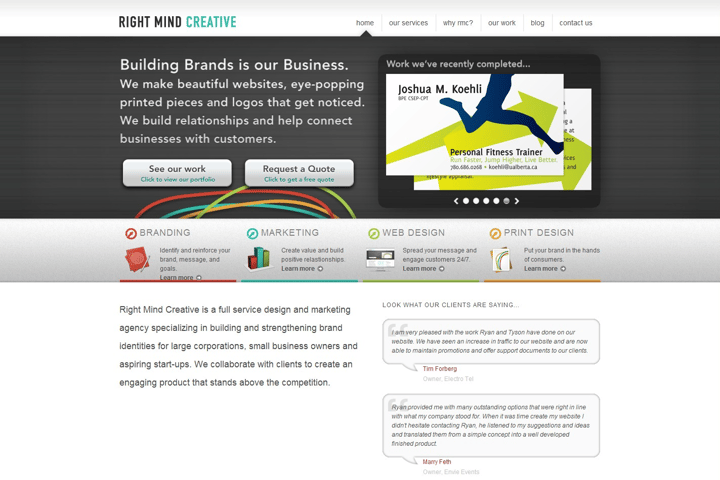 Right Mind Creative website preview
